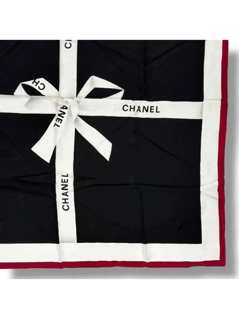 Chanel Logo Silk Scarf Ribbon Black